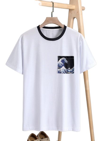 

men wave print pocket patched tee b6jw#, White;black