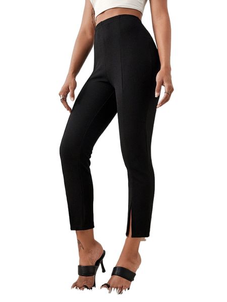 

high waist split hem skinny pants 42dr#, Black;white