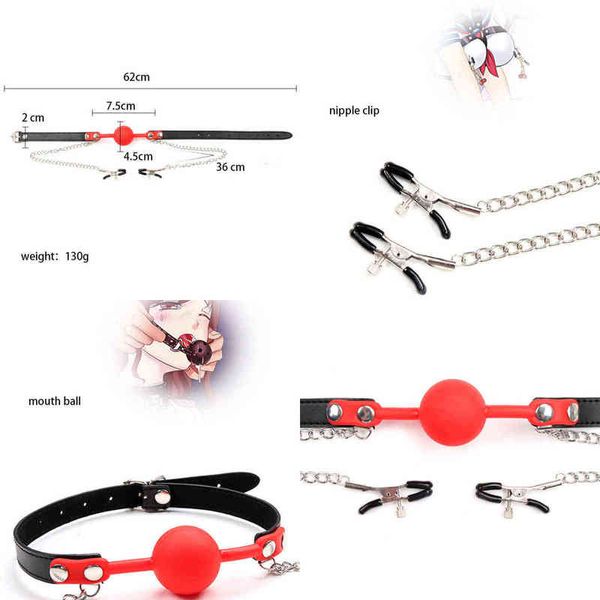 Nxy Sm Bondage Tappo per bocca in silicone con morsetti per capezzoli Sexules Giocattoli Sextoy Articoli per masturbazione Accessori esotici Sexshop Clip per clitoride Sesso Bdsm 220426