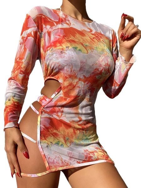

3pack tie dye halter triangle bikini swimsuit & cover up s6vr#, White;black