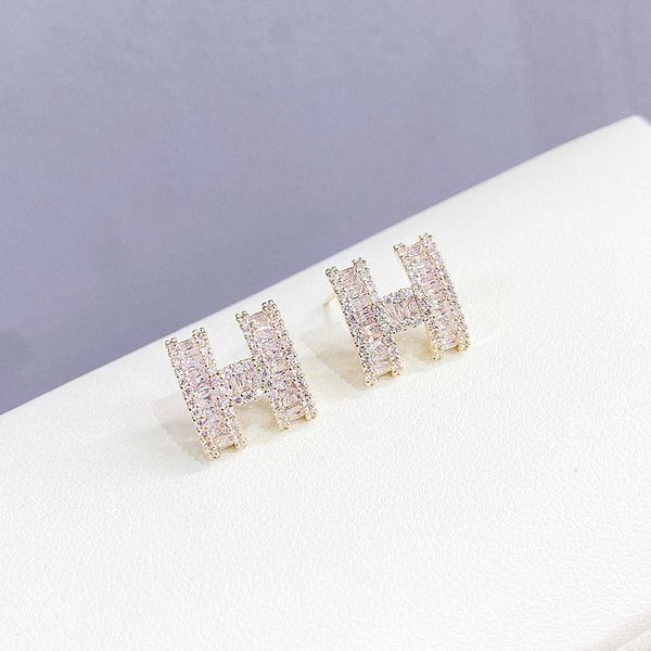 

girl s925 silver needle zircon diamond earring letter h stud earrings