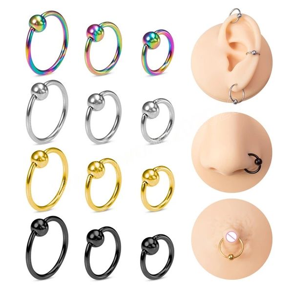 3 Stück Edelstahl Captive Hoop Nase Septum Ring Piercing Ohrring Tragus Augenbraue Ohr Knorpel Lippe PA Nippel Körperschmuck