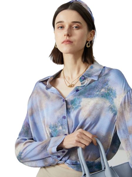 

motf premium 100% silk printed blouse u16c#, White