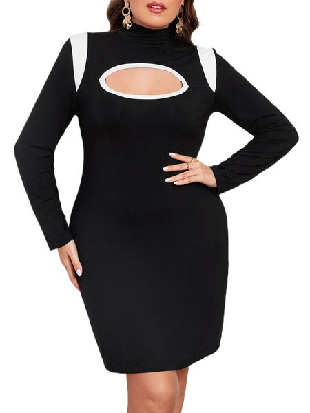 

x sunni nichole designs plus mock neck cut out bodycon dress v5pz#, Black