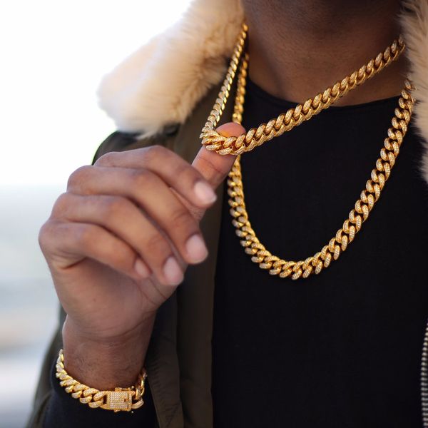 Neue Iced Out Bling 12mm Miami Kuba Kette Halsketten Gold Silber Farbe CZ Link Kette Männer Frauen Hip hop Halsband Schmuck
