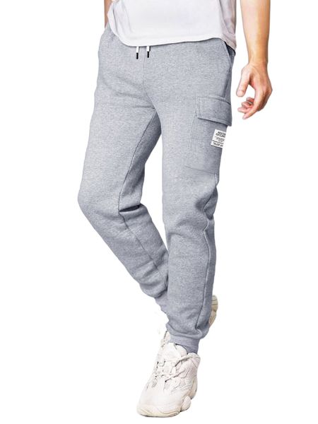 

men slogan patched detail flap pocket drawstring waist sweatpants q7kv#, Black