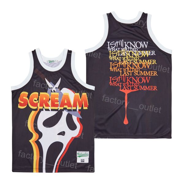 Movie Scream Basketball-Trikot „I Still Know What You Did Last Summer“, Uniform für Sportfans, schwarze Farbe, Hip Hop, College-Universität, atmungsaktiv, Stickerei aus reiner Baumwolle