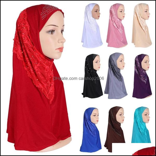 Beanie/Skl Caps Hüte Hüte Schals Handschuhe Mode-Accessoires Frauen Muslim Blumen Hijab Spitze Langer Schal Islamische Amira Kopfbedeckung Tücher Kopf