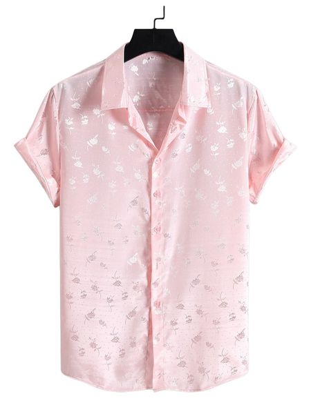 

men random floral jacquard satin shirt 005l#, White;black