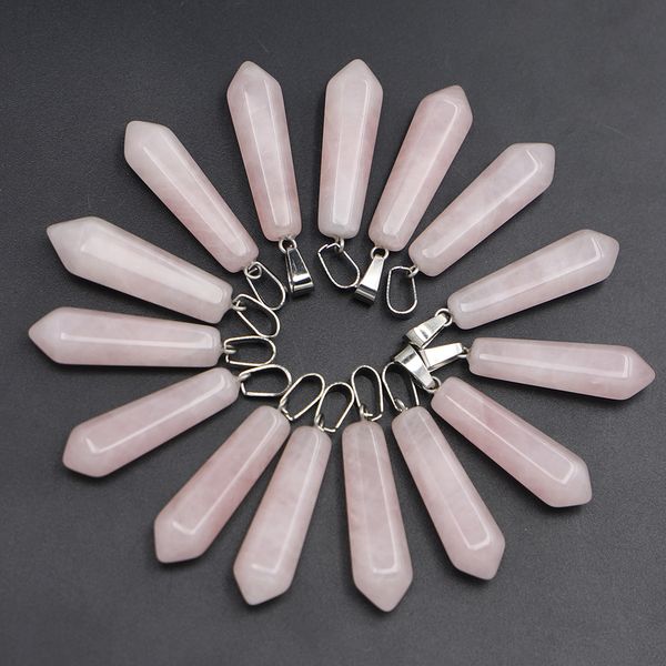 Quartz de rosa natural Stone hexagonal Prism Pillar Charms Point Chakra Pingents for Jewelry Making