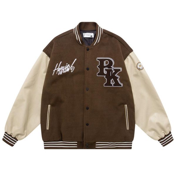 Jackets masculinos Homem Hip Hop Streetwear Vintage Baseball Bordado de retalhos do time do colégio Harajuku College de grandes dimensões