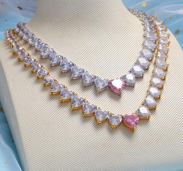 

new peach heart necklace pink diamond love chains 18k gold plated necklace, Silver