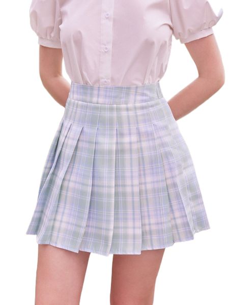 

kawaii plaid pleated skirt 56b0#, Black