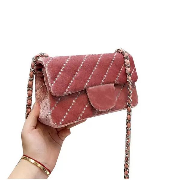 

fashion classic mini flap square velour bags vintage luxury designer autumn winter silver chain crossbody shoulder shiny sign cosmetic clutc