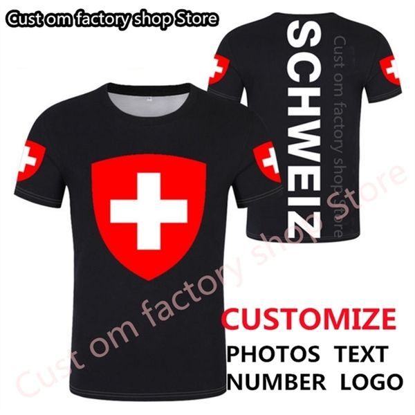 Camiseta da Suíça Diy Free Custom Made Number Número Che Tir Shirt Nation Flags Ch Red Red Country College Print P O Clothing 220620