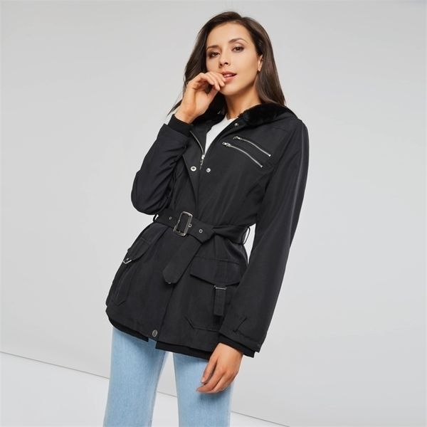 

black coat casual hooded jacket coat fashion simple high street slim winter warm thicken basic female y200101, Black;brown