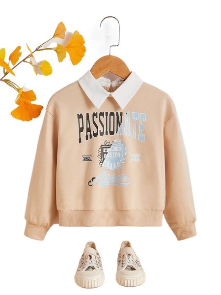 

toddler girls letter graphic contrast collar sweatshirt g3ox#, Black;white