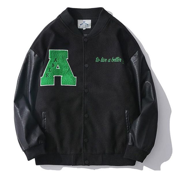 Giacche da uomo Giacca da uomo in pelle con maniche High Street Black Letter Embroidery Loose Varsity Unisex Preppy Autumn Bomber Uniforme da baseballUomo