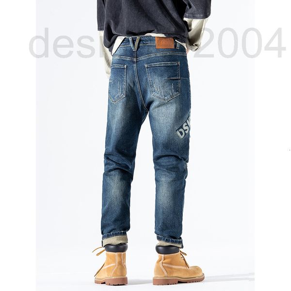 

men's jeans designer used jeans men's 2021 autumn and winter fashion brand new personalized printed perforated straight pants 8l3c, Blue