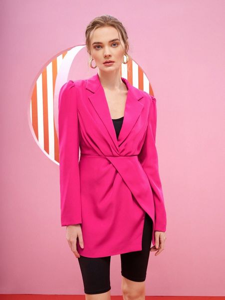 

x twinkle patel puff sleeve asymmetrical hem blazer k36w#, White