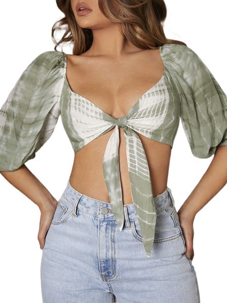 

tie dye knot front crop l325#, White