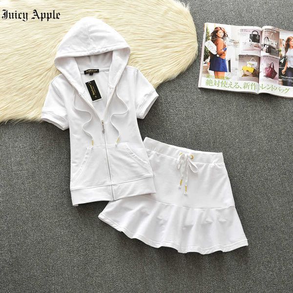 

juicy apple tracksuit women 2022 summer sets outfit solid hooded sports short sleeve club short skirt two-piece suit, Gray