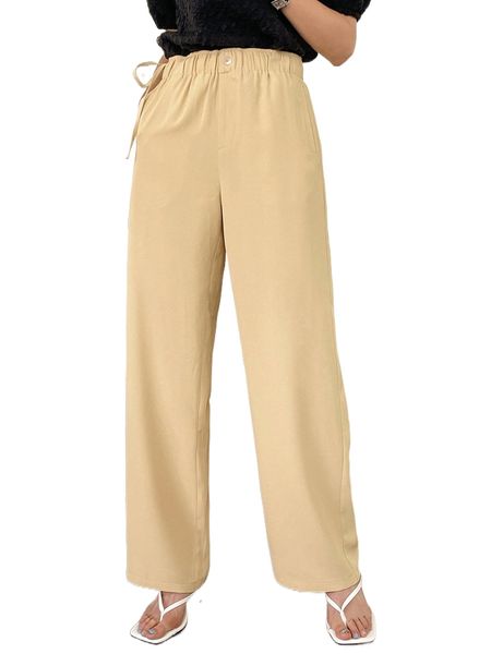 

dazy drawstring waist solid pants t26y#, Black;white