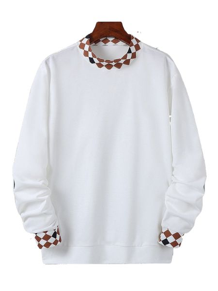 

men argyle print mock neck sweatshirt s3t7#, Black