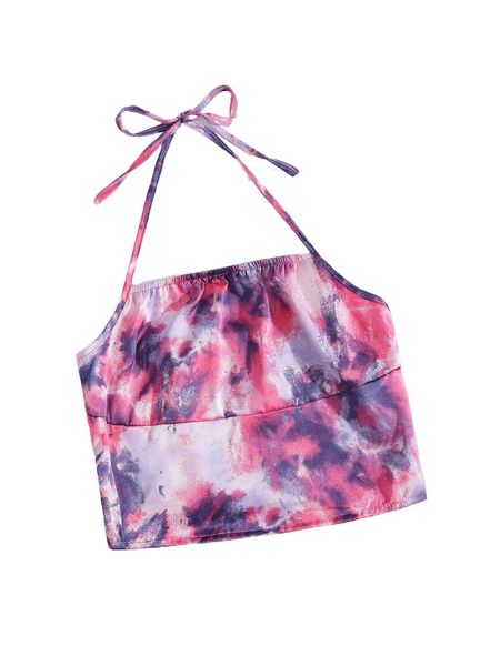 

tie dye shirred back halter m36a#, White