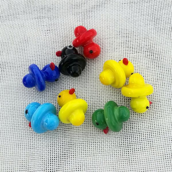 Großhandel Rauchzubehör Little Duck Style Cartoon Dome Niedliche Glas-Vergaserkappen für Quarz-Banger-Nägel Glas-Wasserbongs Rohr-Dab-Rigs DCC01