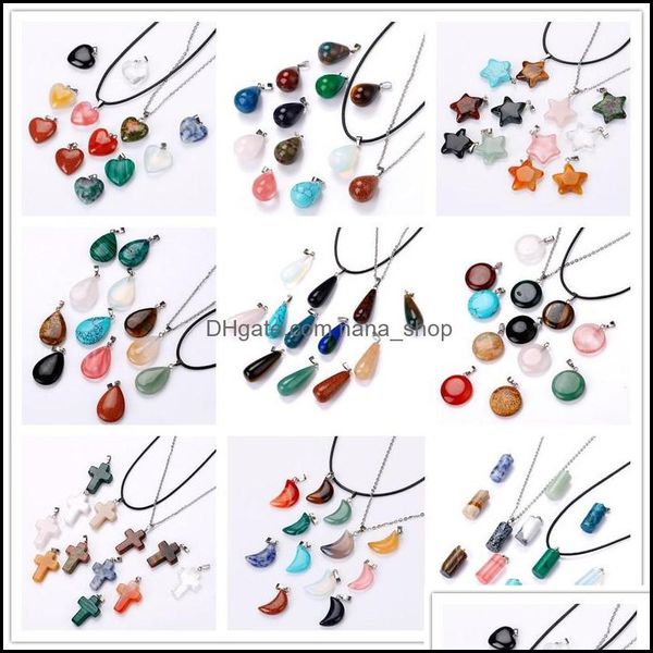 

pendant necklaces pendants jewelry natural stone heart cross drop necklace opal tigers eye pink quartz crystal ch dhsg5, Silver