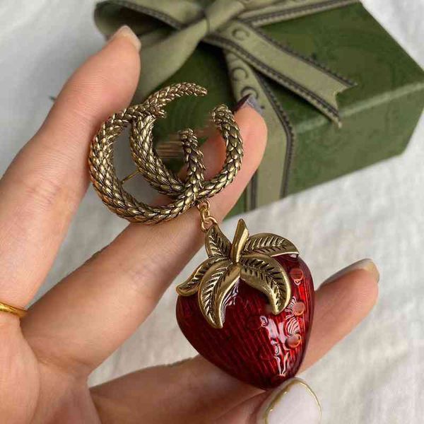 

new letter drop glue strawberry pin net red same temperament trend versatile brooch jewelry, Gray