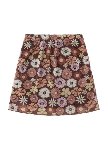 

romwe x goldendazeillustration floral graphic contrast mesh skirt l53x#, Black