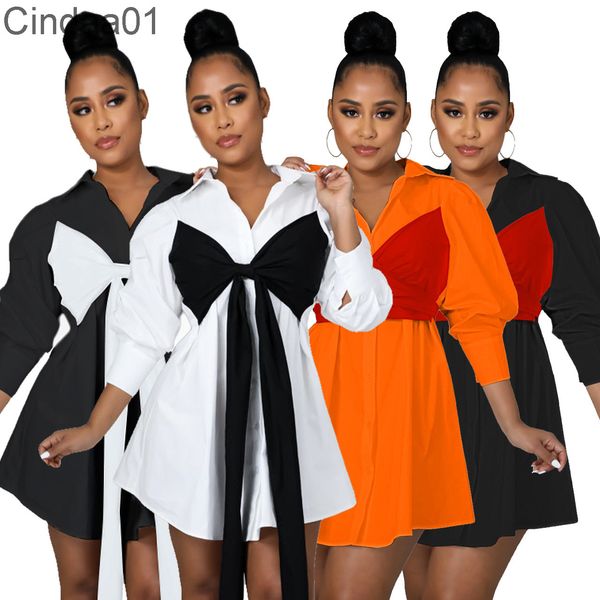

womens long sleeve shirt dress designer clothing butterfly lace up loose casual skirts, Black;gray