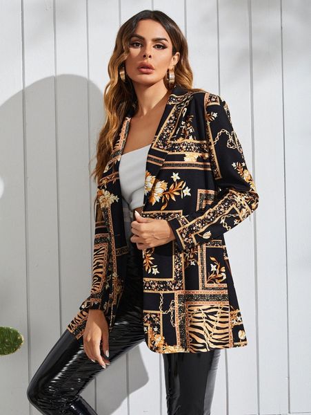 

floral scarf print single button blazer r2id#, White