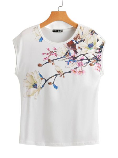 

floral print batwing sleeve tee x1fn#, White