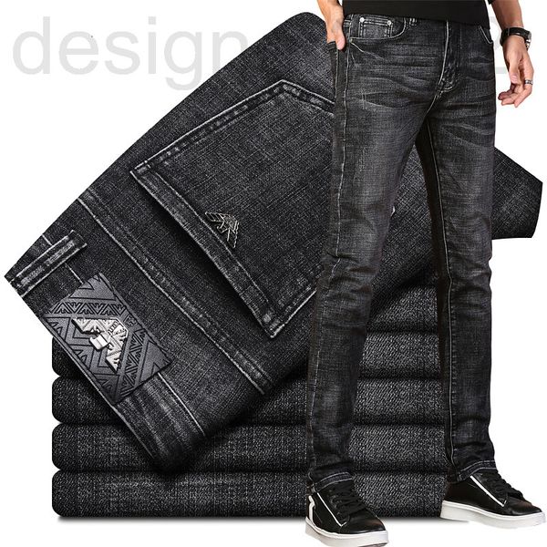 

men's jeans designer aj family autumn and winter men's jeans straight business cotton elastic casual brand wear flq8, Blue