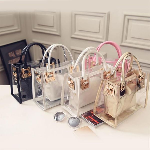 

2pcs 2021 fashion women clear transparent shoulder bag jelly candy summer beach handbag woman messenger bags bolsa feminina195n