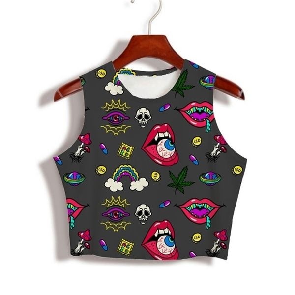 

trippy psychedelic 420 3d sublimation print custom made your own designs milk silk sleeveless crop 210311, White