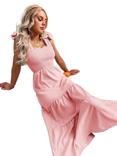 

tie shoulder shirred ruffle hem cami dress y2fs#, Black;gray