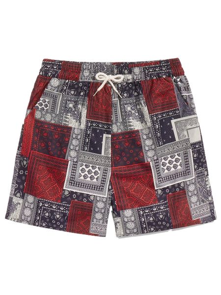 

romwe guys patchwork print shorts b5yl#, White;black