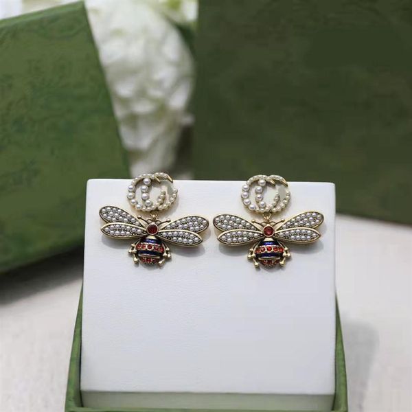 

2021 new fashion charm pearl little bee pendant earring ladies gift wedding party jewelry with box257b, Golden