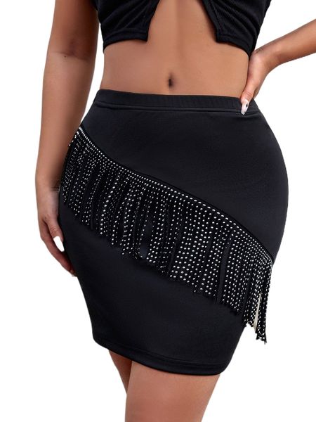 

sxy fringe studded bodycon skirt i2qf#, Black