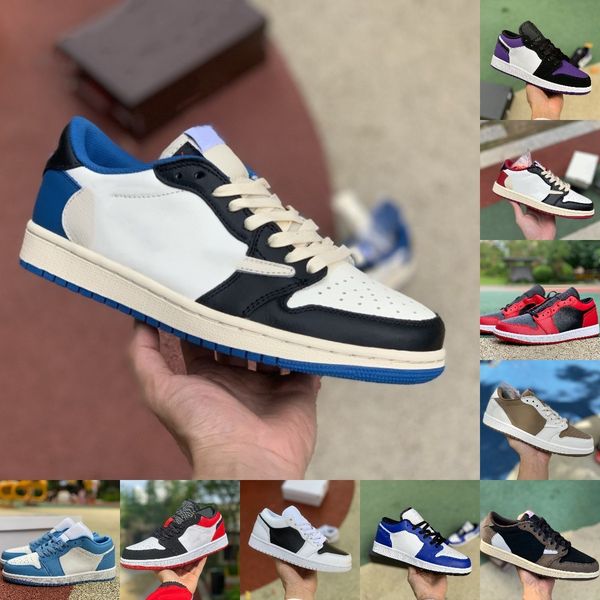 

2022 fragment ts jumpman x 1 1s low basketball shoes starfish white brown red gold banned unc court purple black toe shadow panda gold toe d