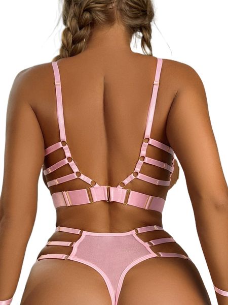 

o-ring strap detail teddy bodysuit & wristband u0f3#, Black;red