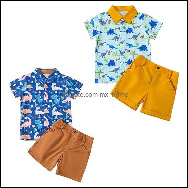 Giyim Setleri Çocuklar Erkek Kıyafetler Çocuklar Dinozor Baskı Topsandshorts 2pcs/Set Summer Fashion Butik Bebek Kumaş MXHOME DHTBE