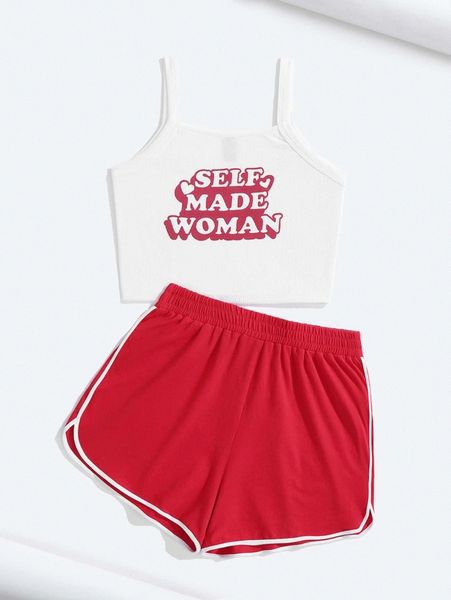 

x blocprint letter graphic cami & contrast binding track shorts z9xw#, White