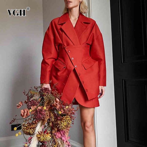

red casual patchwork pocket blazer for women notched long sleeve loose jacket female autumn fashion style 210507, White;black