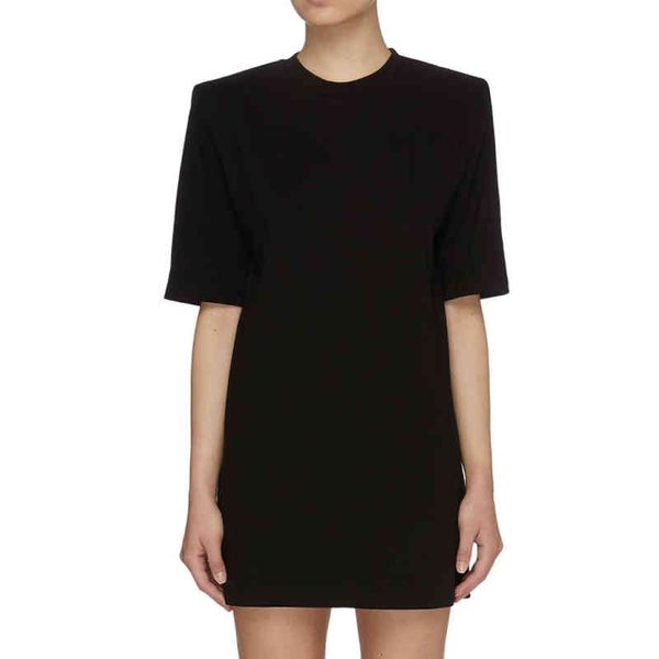 

casual dresses frank's shoulder pad t-shirt dress style loose casual temperament version ulva cotton round neck women's skirt, Black;gray