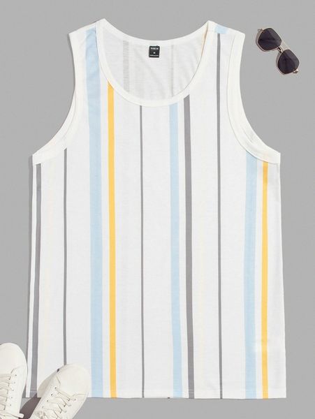 

men block striped tank t7ub#, White;black